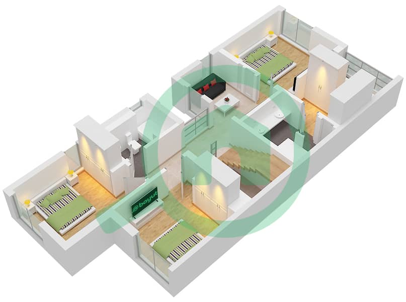 Mudon Al Ranim 4 - 4 Bedroom Townhouse Type/unit 4B2 / UNIT END Floor plan Type 4B2 Unit END Floor First interactive3D