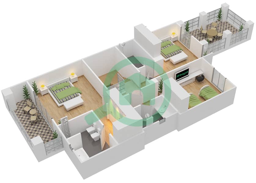 Bloom Gardens - 3 Bedroom Townhouse Type E Floor plan First Floor image3D