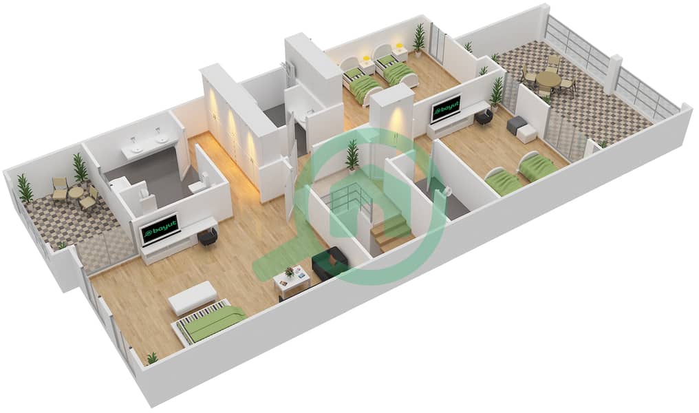 المخططات الطابقية لتصميم النموذج B تاون هاوس 3 غرف نوم - حدائق بلووم First Floor image3D