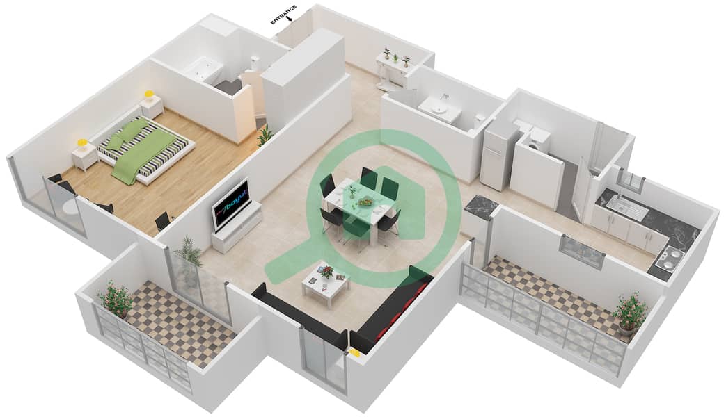 Bahar 1 - 1 Bedroom Apartment Unit 03 Floor plan Floor 1-12,14-25 image3D