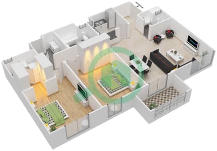 المخططات الطابقية لتصميم الوحدة 04,06 شقة 2 غرفة نوم - بحر 1