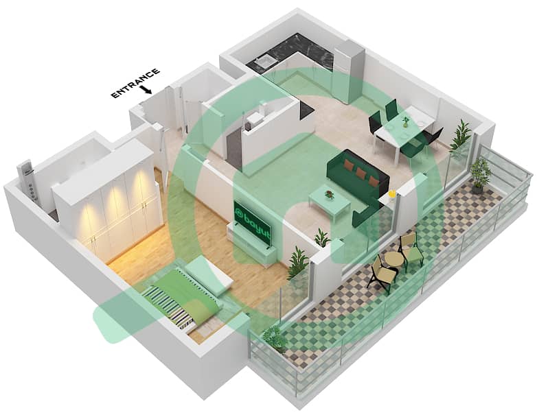 Zazen Gardens - 1 Bedroom Apartment Type A Floor plan Type A interactive3D