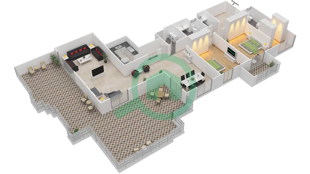 Bahar 1 - 2 Bedroom Apartment Unit 02,04 FLOOR 42 Floor plan Floor 42 image3D