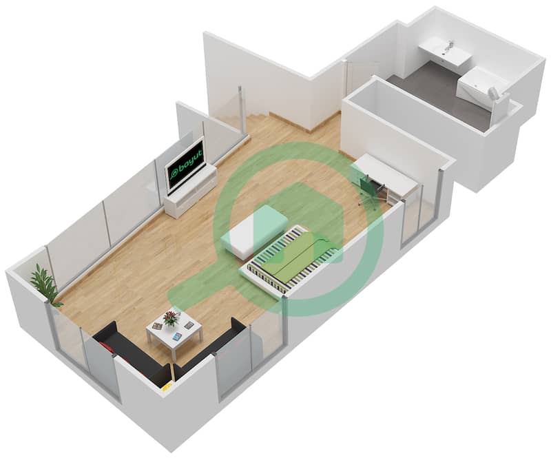 المخططات الطابقية لتصميم الوحدة 01 DUPLEX شقة 1 غرفة نوم - بحر 1 Upper Floor image3D