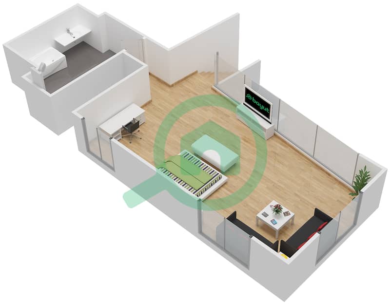 المخططات الطابقية لتصميم الوحدة 02 DUPLEX شقة 1 غرفة نوم - بحر 1 Upper Floor image3D