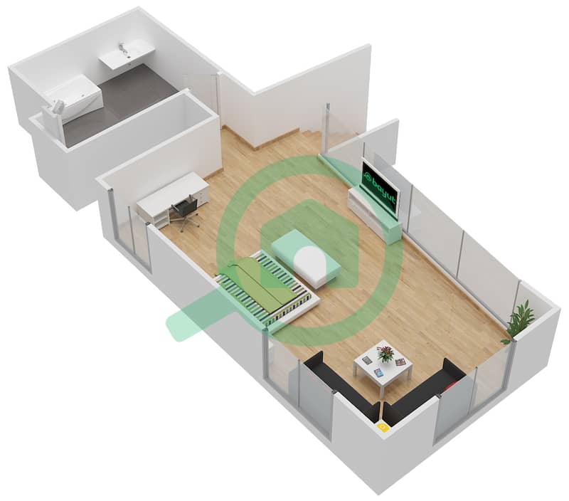 المخططات الطابقية لتصميم الوحدة 04 DUPLEX شقة 1 غرفة نوم - بحر 1 Upper Floor image3D