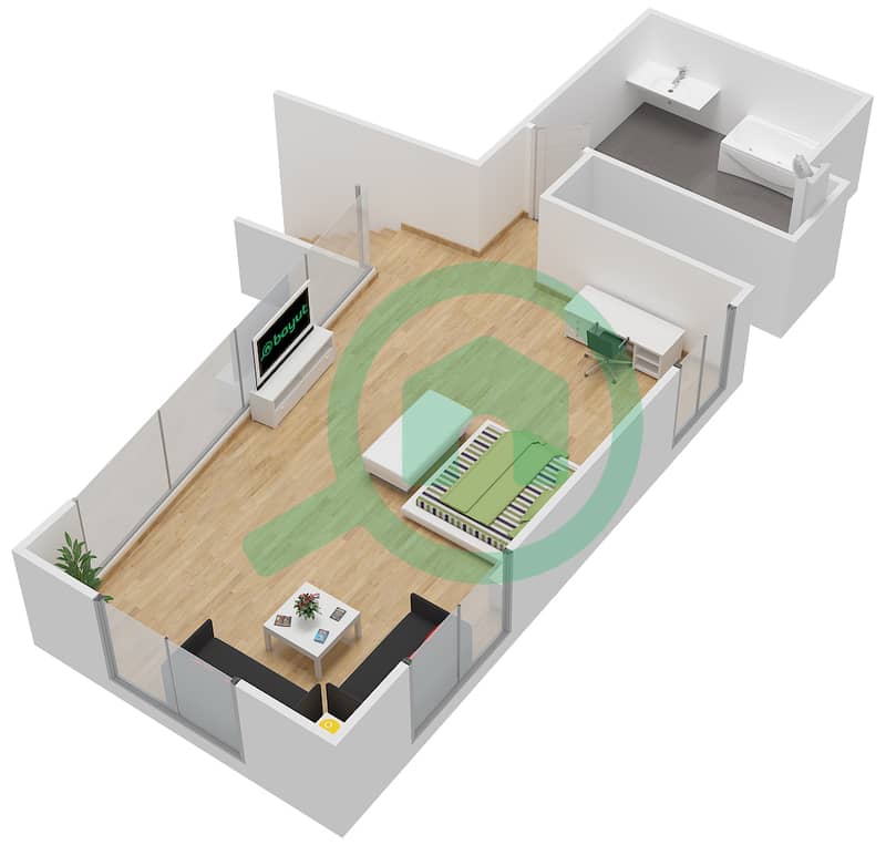 المخططات الطابقية لتصميم الوحدة 03 DUPLEX شقة 1 غرفة نوم - بحر 1 Upper Floor image3D