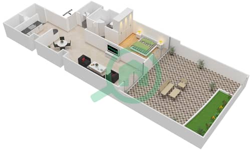 المخططات الطابقية لتصميم النموذج F شقة 1 غرفة نوم - أكوامارين
