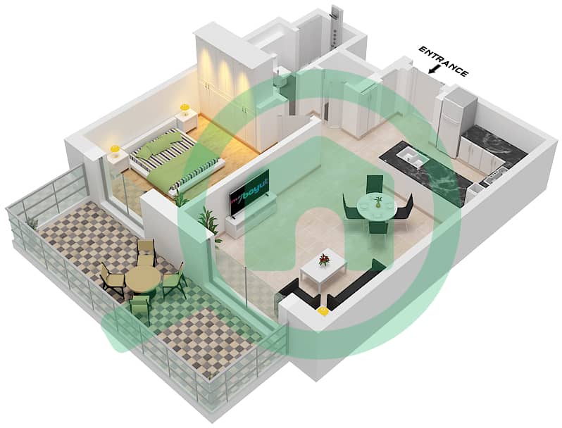Riwa 2 - Апартамент 1 Спальня планировка Тип/мера 1A/UNIT G02 FLOOR GROUND Type 1A Unit G02,06 Floor Ground interactive3D