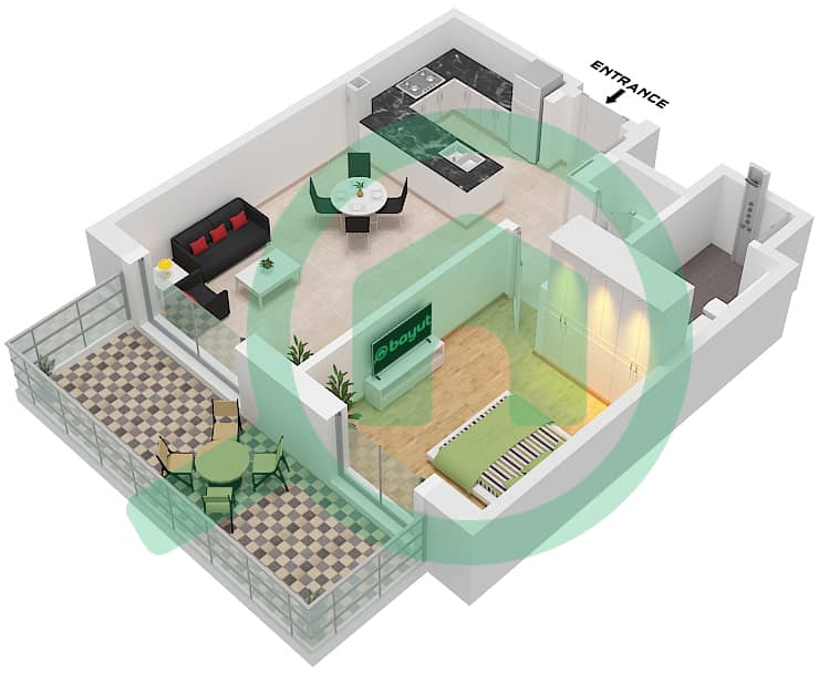 Riwa 2 - Апартамент 1 Спальня планировка Тип/мера 1A/UNIT G04 FLOOR GROUND Type 1A Unit G04 Floor Ground interactive3D