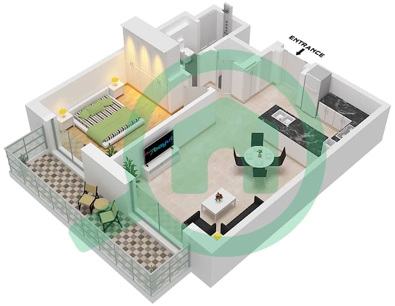 Riwa 2 - Апартамент 1 Спальня планировка Тип/мера 1D / UNIT 1,3 FLOOR 8,10 Type 1D Unit 3 Floor 8 Unit 1 Floor 10 interactive3D