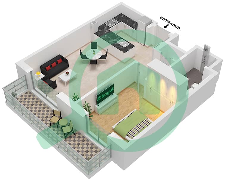 Riwa 2 - Апартамент 1 Спальня планировка Тип/мера 1D / UNIT 2 FLOOR 10 Type 1D Unit 2 Floor 10 interactive3D