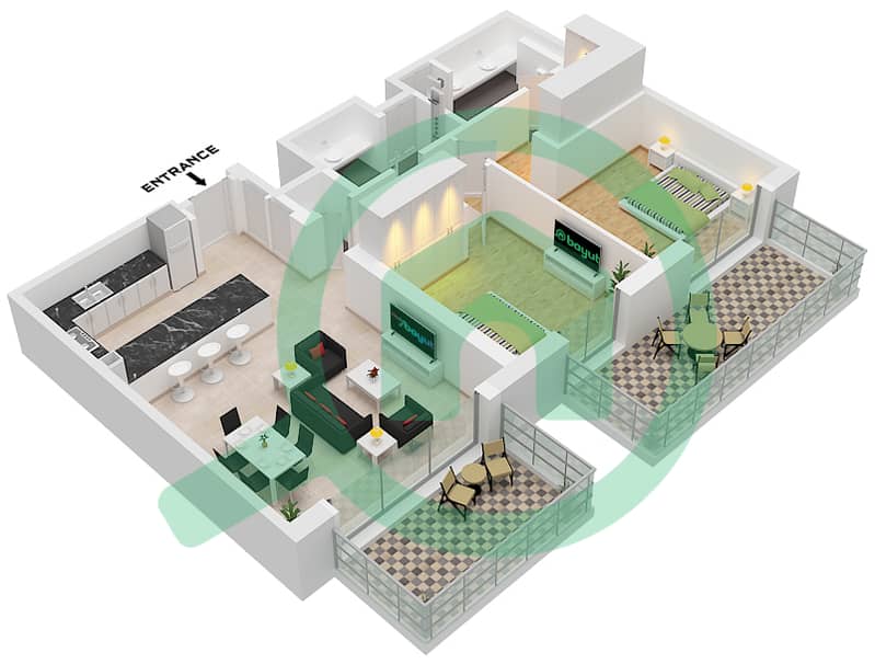 Riwa 2 - Апартамент 2 Cпальни планировка Тип/мера 2A/UNIT G05 FLOOR GROUND Type 2A Unit G05 Floor Ground interactive3D