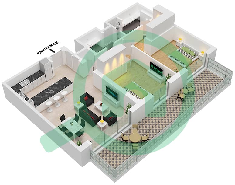 Riwa 2 - Апартамент 2 Cпальни планировка Тип/мера 2B/UNIT G01 FLOOR GROUND Type 2B Unit G01 Floor Ground interactive3D