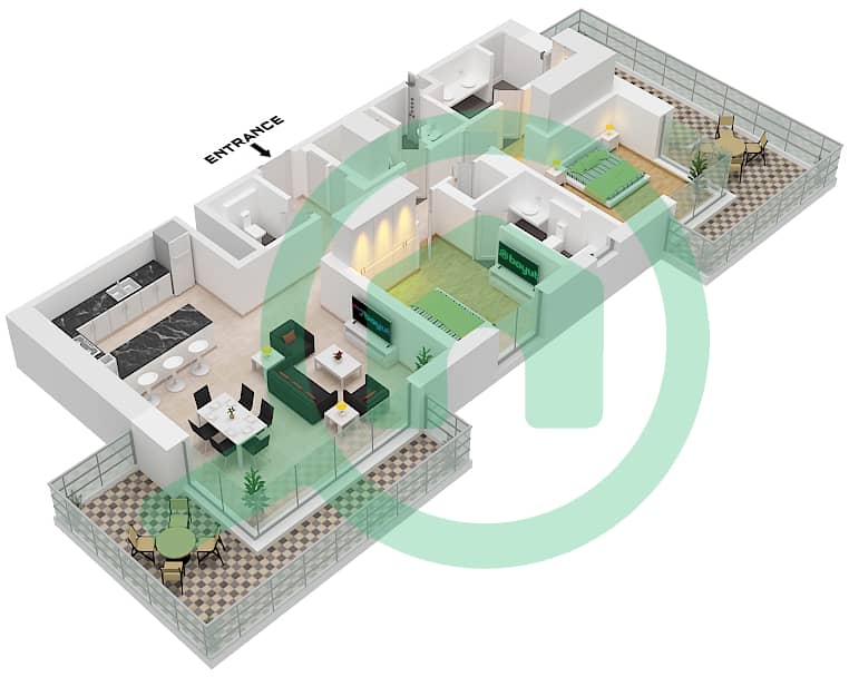 Riwa 2 - Апартамент 2 Cпальни планировка Тип/мера 2D/UNIT G03 FLOOR GROUND Type 2D Unit G03 Floor Ground interactive3D
