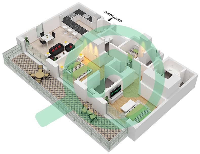 Riwa 2 - Апартамент 2 Cпальни планировка Тип/мера 2F/UNIT G07 FLOOR GROUND Type 2F Unit G07 Floor Ground interactive3D