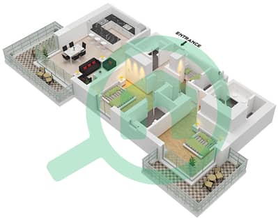 Riwa 2 - Апартамент 2 Cпальни планировка Тип/мера 2J / UNIT 3 FLOOR 1-6 Riwa 2 - Апартамент 2 Cпальни планировка Тип/мера 2J / UNIT 3 FLOOR 1-6