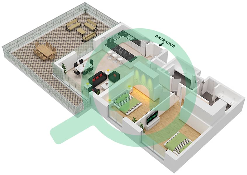 Riwa 2 - Апартамент 2 Cпальни планировка Тип/мера 2T / UNIT 1 FLOOR 8 Type 2T Unit 1 Floor 8 interactive3D
