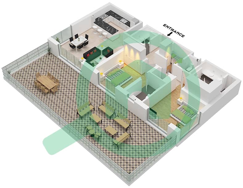 Riwa 2 - Апартамент 2 Cпальни планировка Тип/мера 2R / UNIT 2 FLOOR 7 Type 2R Unit 2 Floor 7 interactive3D