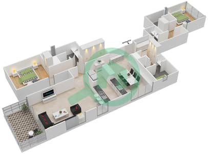 المخططات الطابقية لتصميم الوحدة 3 SERIES NORTH شقة 2 غرفة نوم - مربعة ريزيدنس