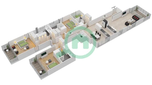 المخططات الطابقية لتصميم النموذج 6 SERIES SOUTH شقة 3 غرف نوم - مربعة ريزيدنس