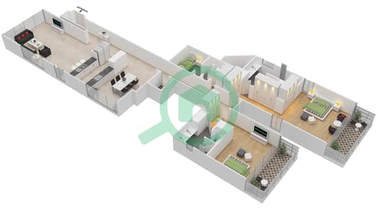 المخططات الطابقية لتصميم النموذج 1 NORTH شقة 2 غرفة نوم - مربعة ريزيدنس