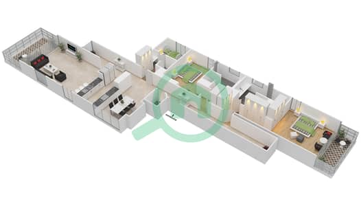 المخططات الطابقية لتصميم الوحدة 2 NORTH شقة 2 غرفة نوم - مربعة ريزيدنس
