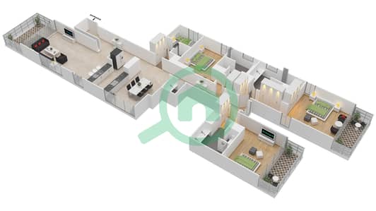 المخططات الطابقية لتصميم النموذج 1 SERIES NORTH شقة 3 غرف نوم - مربعة ريزيدنس