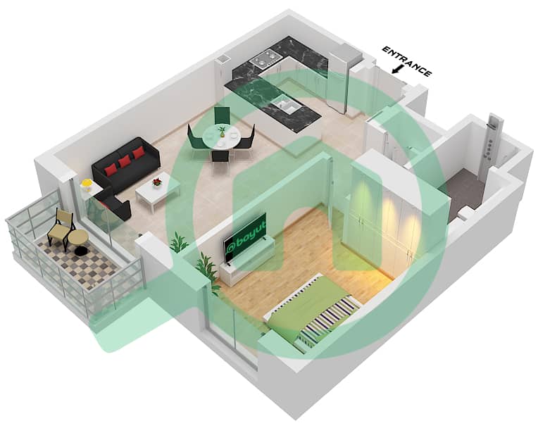 Riwa 3 - Апартамент 1 Спальня планировка Тип/мера 1C / UNIT 1,4 FLOOR 1-9 Type1C Unit 1,4 Floor 1-8  Unit 1 Floor 9 interactive3D