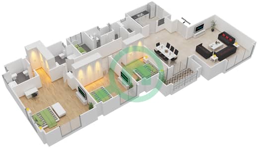 المخططات الطابقية لتصميم الوحدة 01 FLOOR 1-4 شقة 3 غرف نوم - بحر 4
