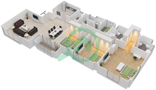 المخططات الطابقية لتصميم الوحدة 02 FLOOR 1-4 شقة 3 غرف نوم - بحر 4