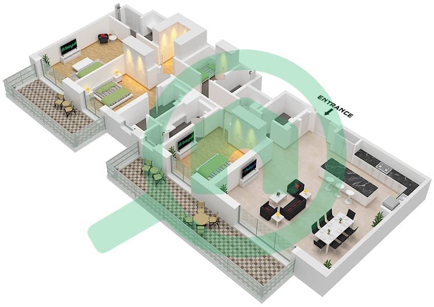 Riwa 3 - Апартамент 3 Cпальни планировка Тип/мера 3C/UNIT G07 FLOOR GROUND Type 3C Unit G07 Floor Ground Floor interactive3D