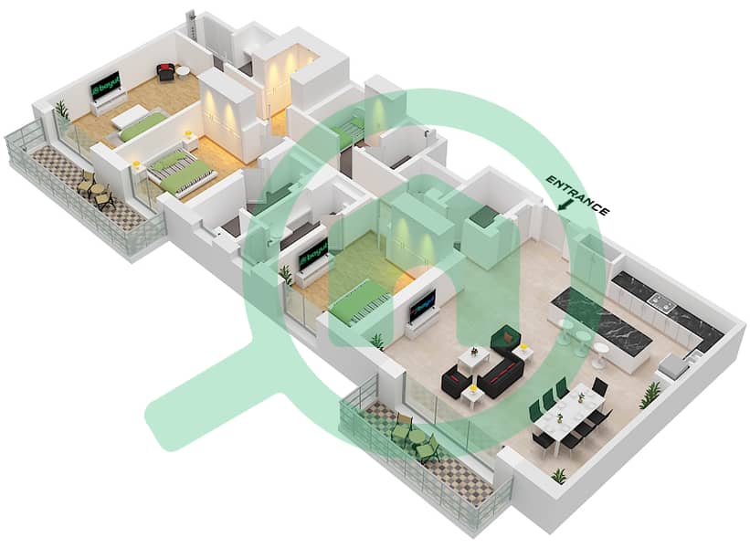 Riwa 3 - Апартамент 3 Cпальни планировка Тип/мера 3F / UNIT 5,7 FLOOR 1-9 Type 3F Unit 7 Floor 1-8 Unit 5 Floor 9 interactive3D