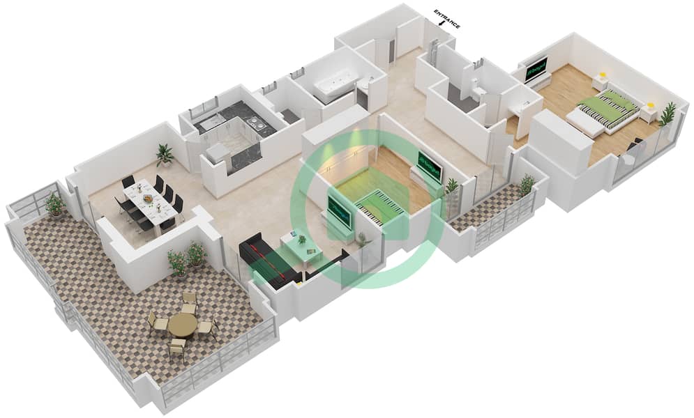 المخططات الطابقية لتصميم الوحدة 01 FLOOR 5 شقة 2 غرفة نوم - بحر 4 Floor 5 image3D
