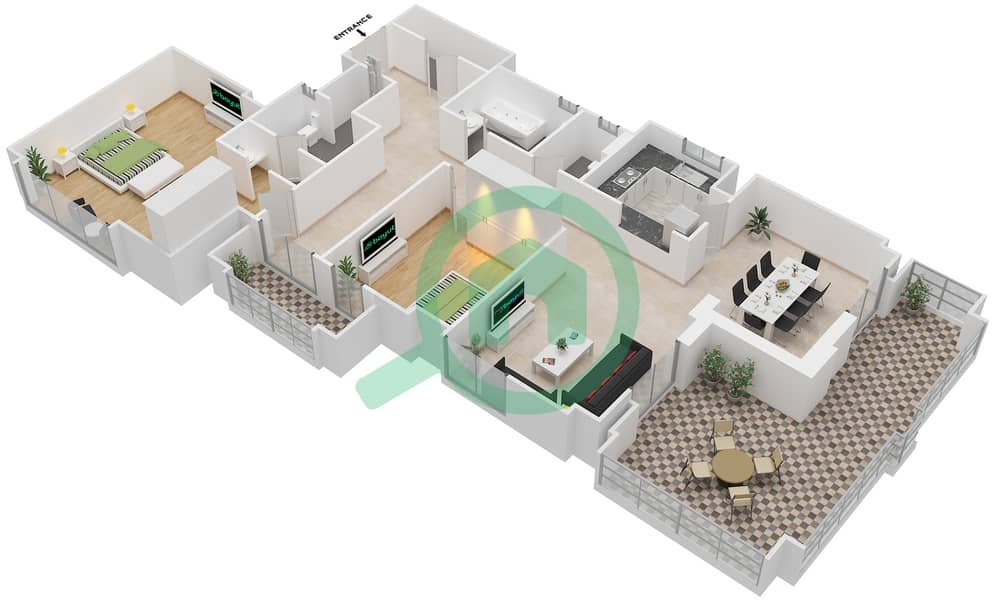 المخططات الطابقية لتصميم الوحدة 02 FLOOR 5 شقة 2 غرفة نوم - بحر 4 Floor 5 image3D