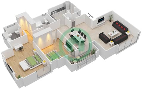 المخططات الطابقية لتصميم الوحدة 01 FLOOR 6 شقة 2 غرفة نوم - بحر 4
