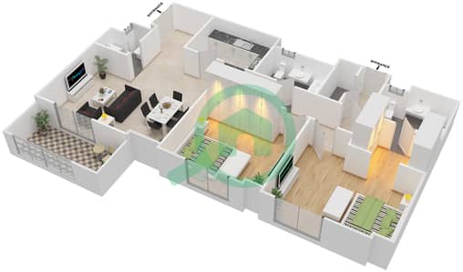 Bahar 4 - 2 Bed Apartments Unit 01 Floor 7-18 Floor plan