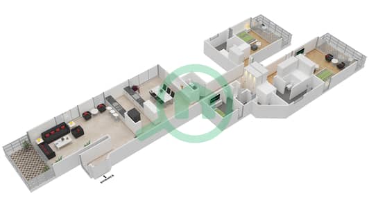 المخططات الطابقية لتصميم النموذج 4 SOUTH شقة 2 غرفة نوم - مربعة ريزيدنس