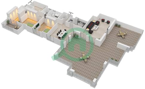 المخططات الطابقية لتصميم الوحدة 01 FLOOR 19 شقة 2 غرفة نوم - بحر 4