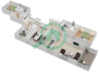 المخططات الطابقية لتصميم النموذج 4 SERIES SOUTH شقة 2 غرفة نوم - مربعة ريزيدنس
