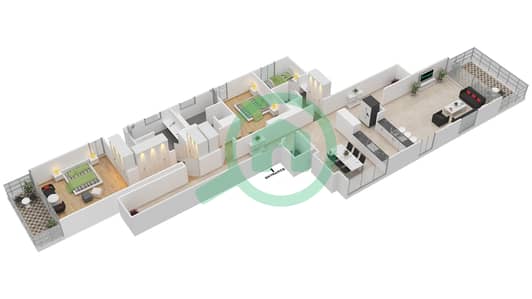المخططات الطابقية لتصميم النموذج 5 SERIES SOUTH شقة 2 غرفة نوم - مربعة ريزيدنس