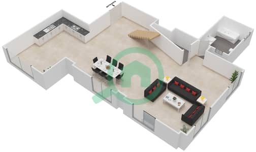 المخططات الطابقية لتصميم الوحدة 01 DUPLEX شقة 1 غرفة نوم - بحر 4