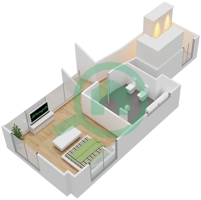 Бахар 4 - Апартамент 1 Спальня планировка Единица измерения 01 DUPLEX Upper Floor image3D