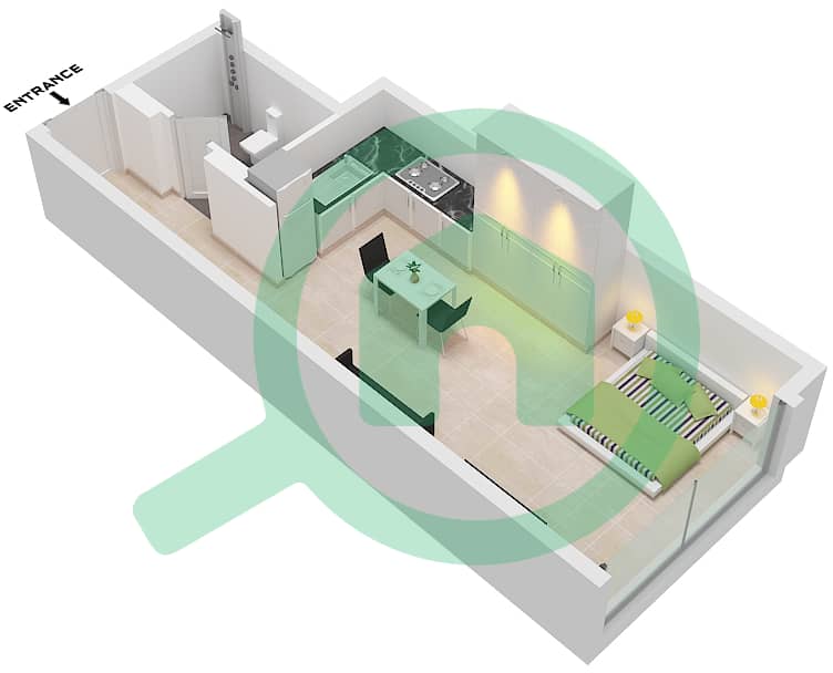 The Haven - Studio Apartment Type F FLOOR 1 Floor plan Type F Floor 1 interactive3D