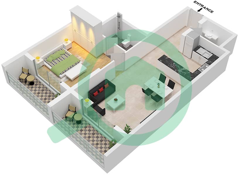 The Haven - 1 Bedroom Apartment Type H FLOOR 2-8 Floor plan Type H Floor 2-8 interactive3D