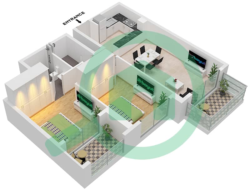 The Haven - 2 Bedroom Apartment Type E FLOOR 2-8 Floor plan Type E Floor 2-8 interactive3D