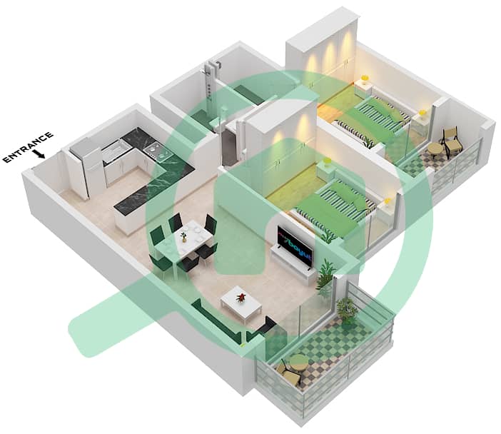 The Haven - 2 Bedroom Apartment Type F FLOOR 2-8 Floor plan Type F Floor 2-8 interactive3D