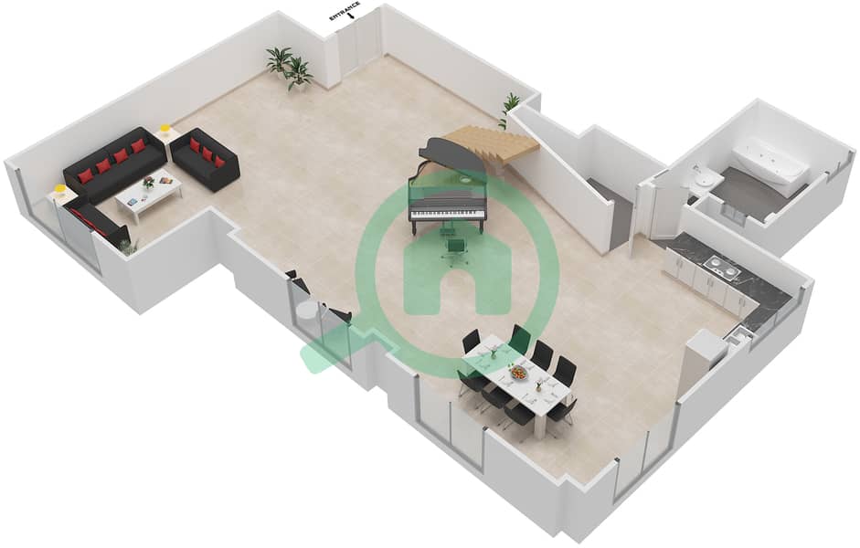 Bahar 4 - 1 Bedroom Apartment Unit 03 DUPLEX Floor plan Lower Floor image3D