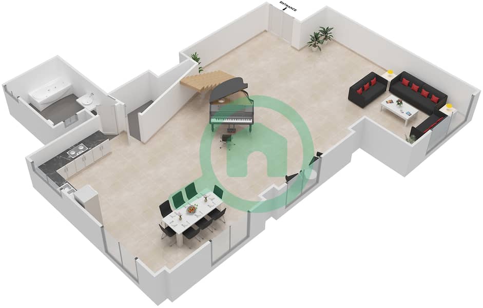 Bahar 4 - 1 Bedroom Apartment Unit 04 DUPLEX Floor plan Lower Floor image3D