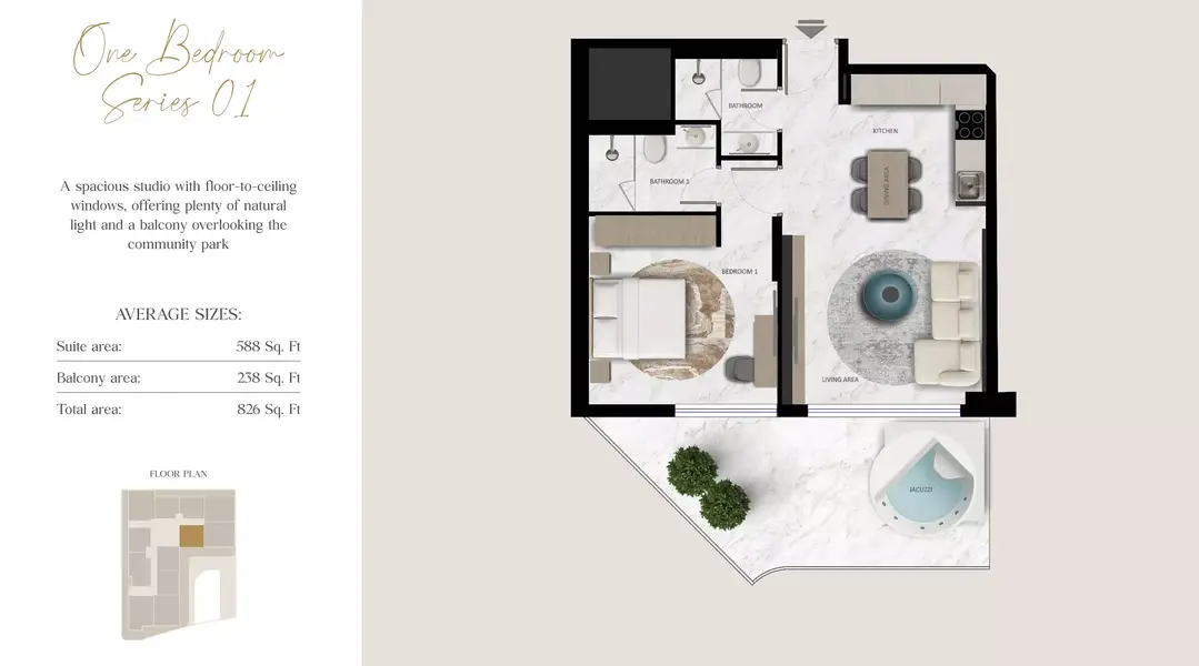 1 BR floor plan